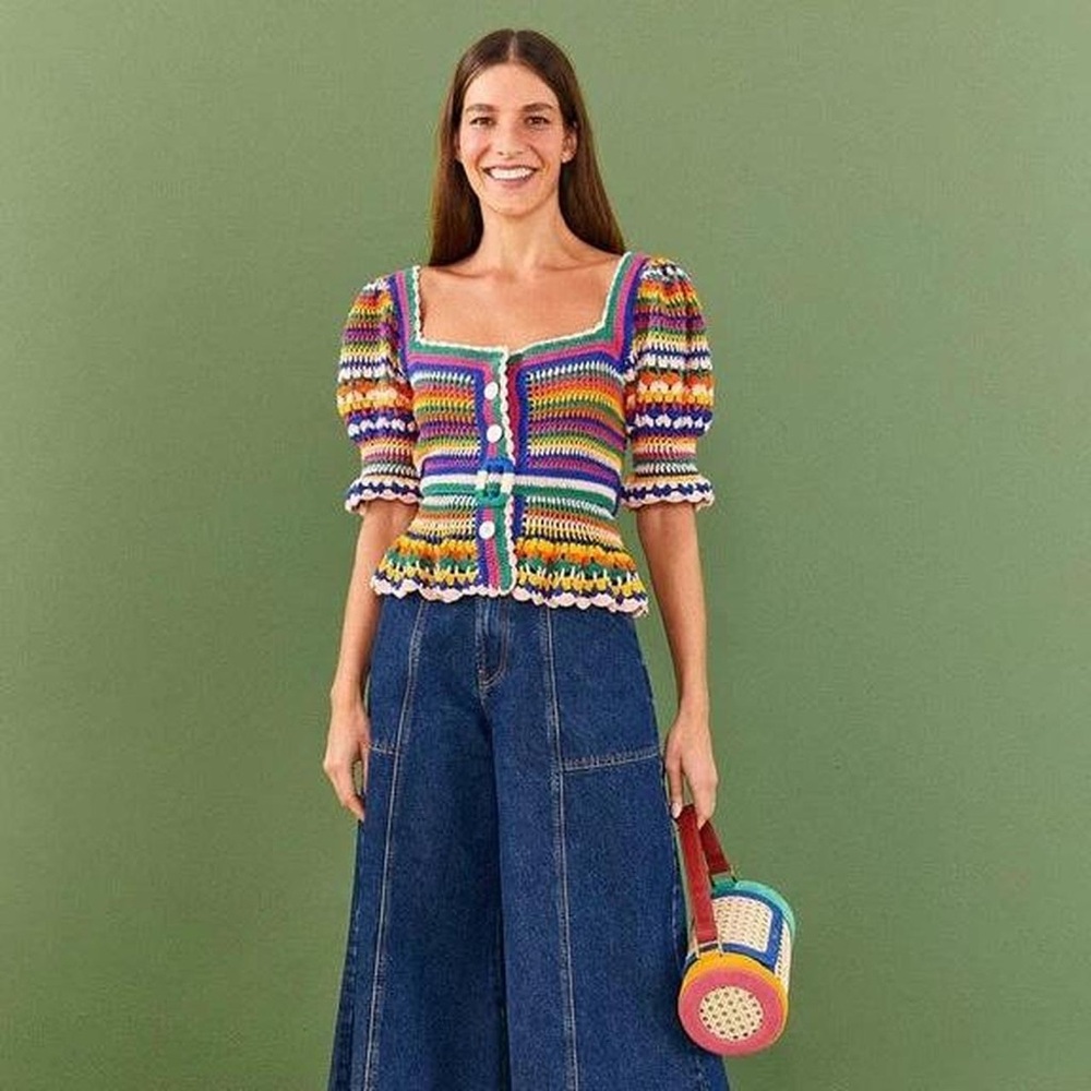 Farm Rio Multi Stitches Crochet Blouse